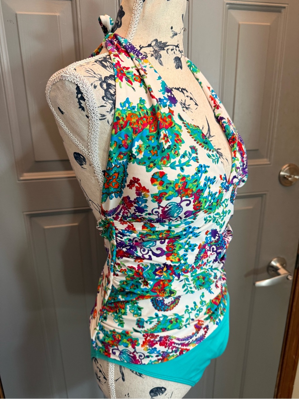 Ralph Lauren colorful paisley halter swimsuit one piece (8)